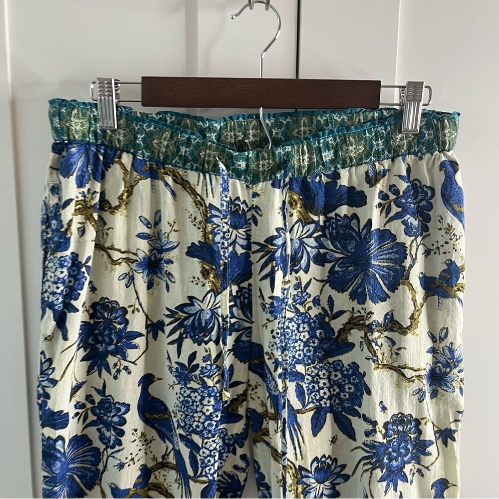 Sundance Cropped Leia Pants Floral Blue Relaxed Lounge Bohemian Peacock size SP - Picture 3 of 12